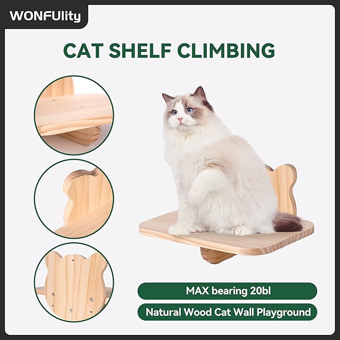 WONFUlity Cat Shelves and Perches for Wall, Cat Hammock Wall Mounted Cats Shelf and Climbing Shelf with Sisal Scratching and Climbing Bridge Step Modern Cat Bed &Cat Furniture