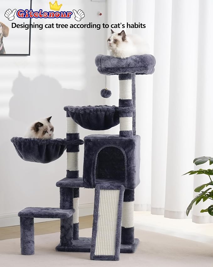 Cat Tree for Small Cats/Kitten, Cat Tower with condo, 2 Baskets, Platform, Scratch Board, Cat Scratching Posts for Indoor Cats, Smoky Gray GCT003SG