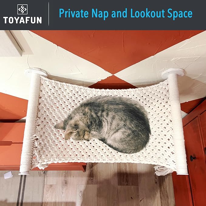 Cat Wall Shelves and Perches for Indoor Cats, Comfy Macrame Cat Wall Hammock, Sturdy Wall Mounted Cat Beds, Solid Metal Frame Cat Wall Furniture for Sleeping, Playing, Climbing, and Lounging