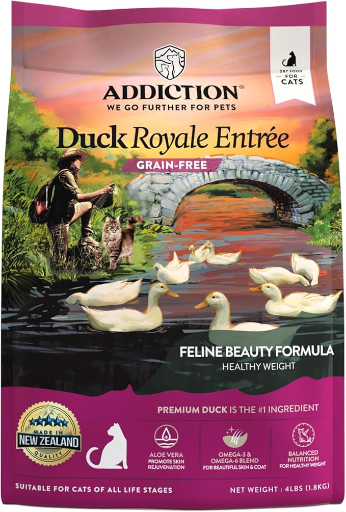 Addiction Duck Royale – Cage-Free New Zealand Duck Recipe – Feline Beauty Blend - Complete & Balanced - Gentle on Digestion - Grain-Free Dry Cat Food for All Life Stages – 4lbs