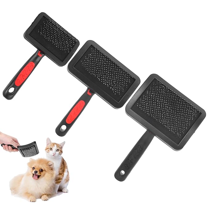 3 Pcs Cat Slicker Brush, Portable Cat Dog Slicker Brush Pet Cat Grooming Brush Massage Comb Set Accessory Easy to Use for Long Short Haired Dogs Cats