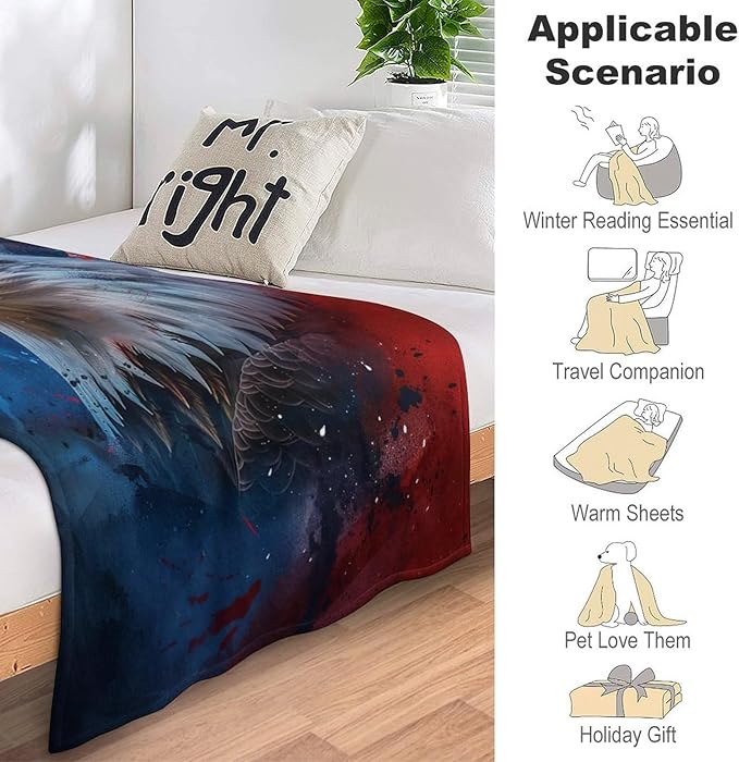 American Flag Bald Eagle Throw Blanket Patriotic Print Blankets Gifts Couch Sofa Bed Stuff Decor Soft Cozy Fleece Plush Flannel Bedding for Lover Men Women Adults 50"x60"