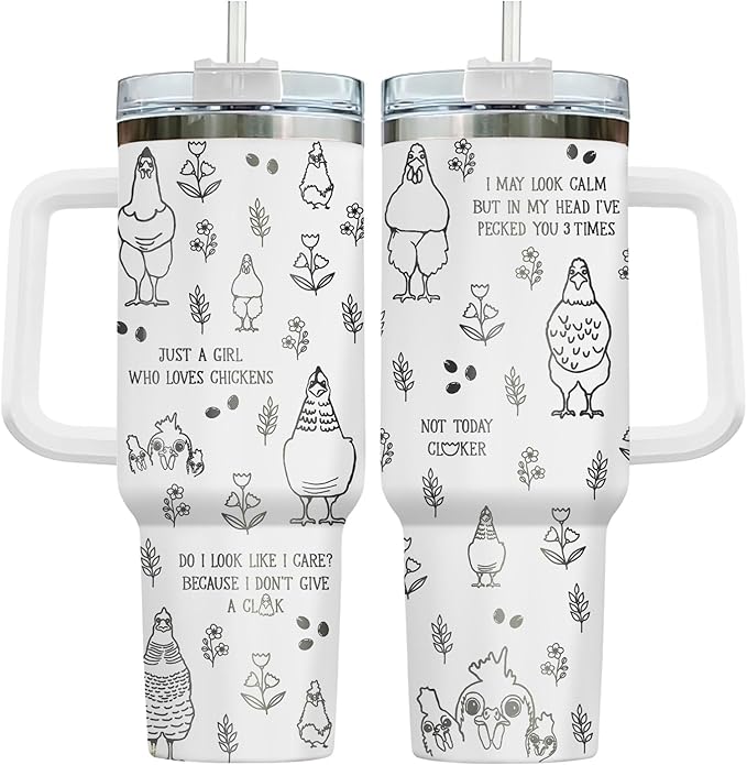 34HD Just A Girl Who Loves Chickens Tumbler with Lid & Straw, 40oz Vacuum Insulated Farmer Mug, Gifts for Chicken Lady Women Farmer, Chicken Lover Gifts for Birthday Christmas Mothers Day