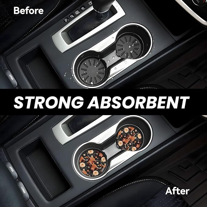 Absorbent Ceramic Car Coasters for Cup Holders, Yak Highland Cow Flower Design 2.56" Anti Slip Universal Drink Cup Coasters for Women Men (2 Pack)