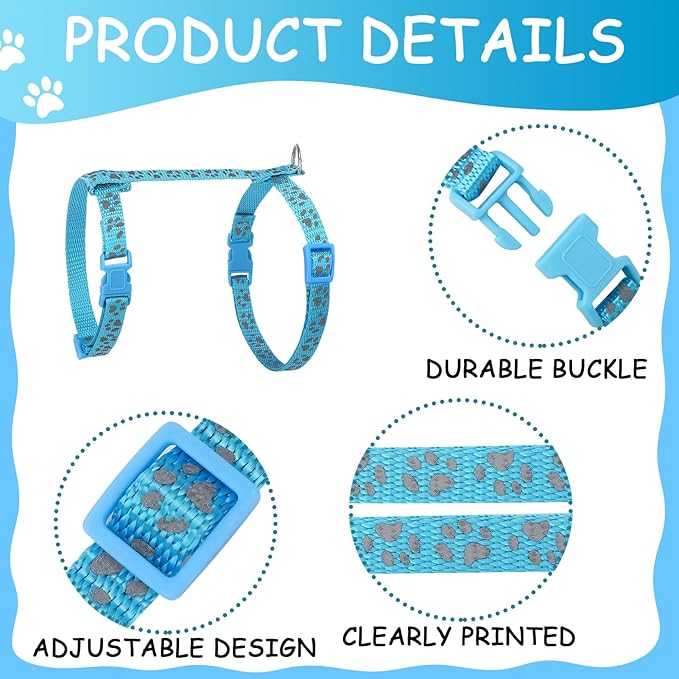 2 Pack Reflective Cat Harness and Leash Breakaway Cat Collars with Bells Escape Proof Cat Kitten Harness Adjustable for Small Medium Cats, Blue
