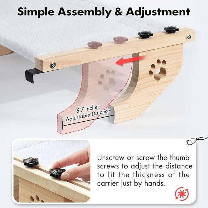 AMOSIJOY Cat Sill Window Perch Sturdy Cat Hammock Window Seat with Wood & Metal Frame for Large Cats, Easy to Adjust Cat Bed for Windowsill, Bedside, Drawer and Cabinet (24.4''-White Plush)