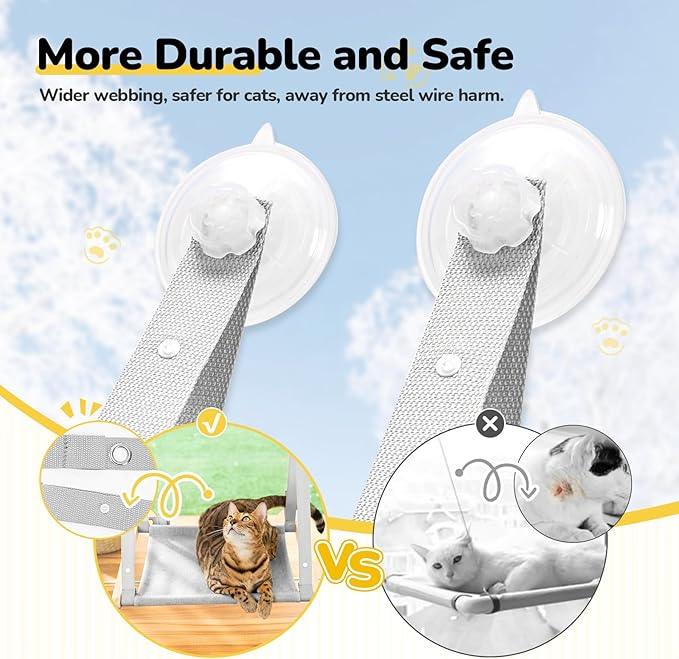 Cat Window Perch, Cat Hammock Window Seat, Cat Window Hammocks Bed for Indoor Cats, Large Cat Perch with Sturdy Screw Suction Cups for Large Cats & Kittens (Gray)