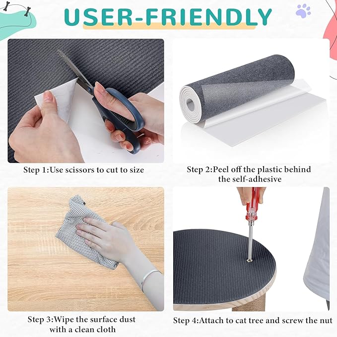 Cat Scratching Post Carpet Mat Trimmable Self-Adhesive Replacement Mat 78.7"x15.8" Cuttable Cat Scratcher Cover for Cat Tree Shelf Shelves Steps Couch Furniture Wall DIY Protector, Dark Grey