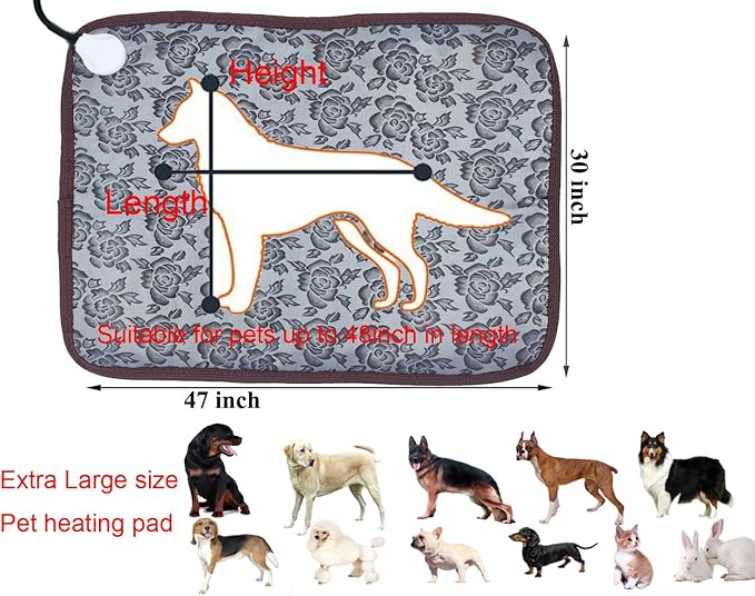 Extra Large Pet Heating pad Dog Cat Heated Bed mat Puppy Heating pad for whelping Box Electric Heating Blanket Outdoor Dog House Heater Water Resistant Easy Clean