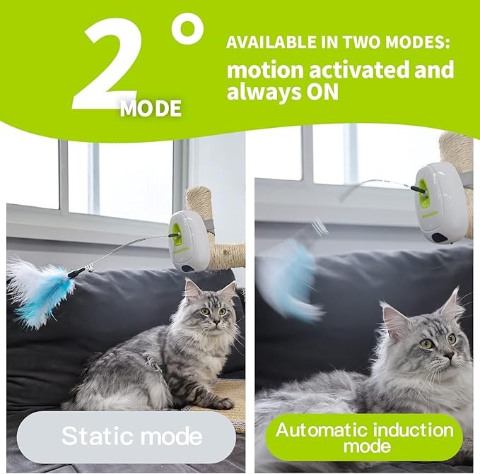 ALL FOR PAWS Automatic Cat Wand Toy Motion Activated Interactive Cat Toys Enrichment Feather Teaser Toys with Post Adaptor for Indoor Cats