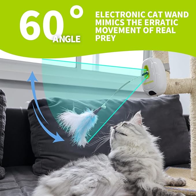 ALL FOR PAWS Automatic Cat Wand Toy Motion Activated Interactive Cat Toys Enrichment Feather Teaser Toys with Post Adaptor for Indoor Cats