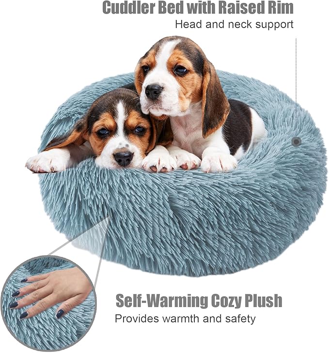 Aurako Cat Bed Dog Bed Round Cushion Pet Bed Mat Ultra Soft Plush Donut Sofa Comfortable Pillow Machine Washable Pet Cuddle Beds for Kitten Small Medium Large Dogs Cats 28" Cyan