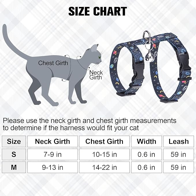 BEAUTYZOO Cat Harness and Leash Set Escape Proof for Walking, Kitten Soft Adjustable Vest Harnesses for Small Medium Large Cats, Easy Control Breathable Plaid Ribbon Nylon for Outdoor Indoor Use