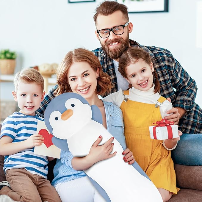 28 inch Penguin Stuffed Animal, Jumbo Long Soft Cuddle Pillow, Cute Blue Penguin Body Plushies Toy Gift for Kids, Boy and Girls Birthday