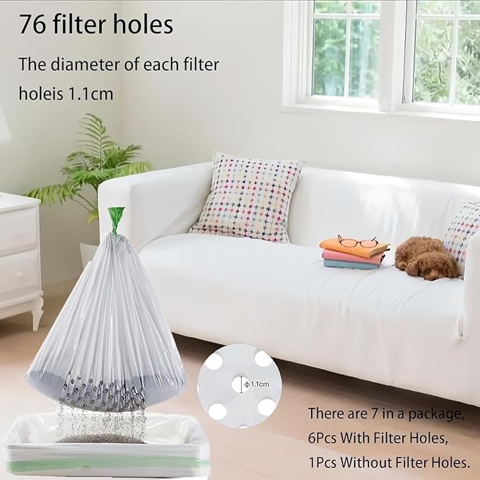 42Pcs Sifting Cat Litter Box Liners with Holes, Large Drawstring Cat Litter Pan Bags Cat Waste Litter Bags Pet Cat Supplies (37" x 18")