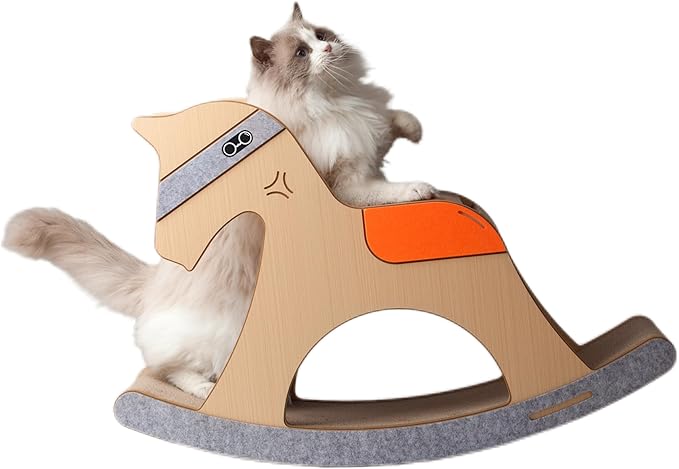 Rocking Horse Cat Tree - Vintage 3-in-1 Scratcher, Lounger, and Play Toy with Nostalgic Wooden Design, Cute and Multi-Functional Cat Furniture