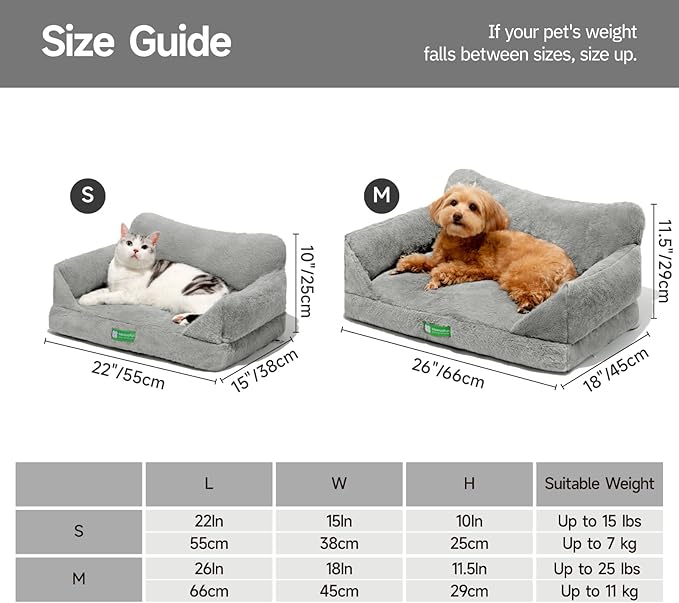 MEWOOFUN Cute Cat Couch Bed, Removable Washable Cat Sofa Beds for Indoor Cats, Supportive Dog Couch Bed for Small Dogs with Non-Slip Bottom, for Cats and Small Pets (Grey, M)