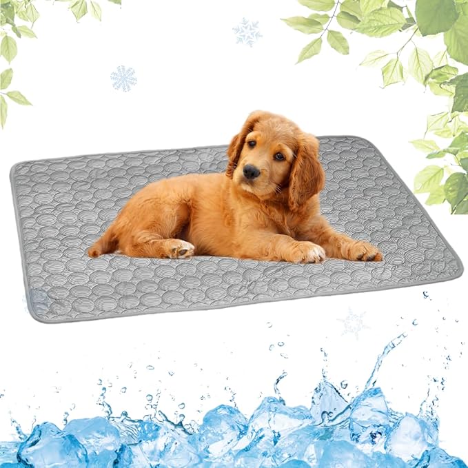 Dog Cooling Mat Washable, Portable Summer Dog Pad, Water-Absorbent Pet Cooling Pad, Ice Silk Self-Cooling Mat for Dog for Kennel/Sofa/Bed/Floor/Car Seats(Grey,15x19in)