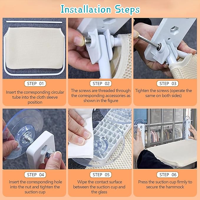 Cordless Cat Window Perch, Foldable Cat Window Hammock with 4 Strong Suction Cups, Window Cat Perch Indoor Cats Kitty Shelf Hold Up to 44lbs for Small to Medium Cats, Beige