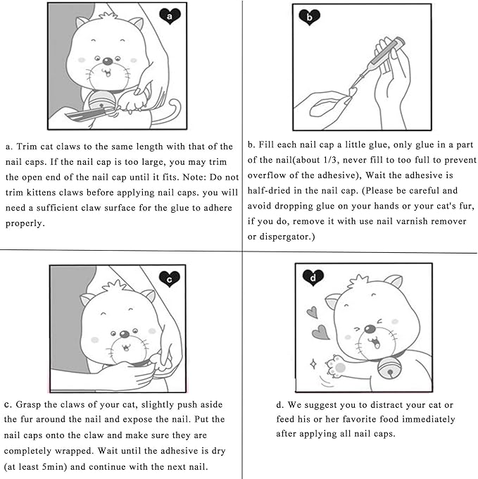 100pcs Cat Nail Caps/Tips Pet Cat Kitten Paws Covers Control Paws of 10 Nails Caps and 5Pcs Adhesive Glue 5 Applicator with Instruction