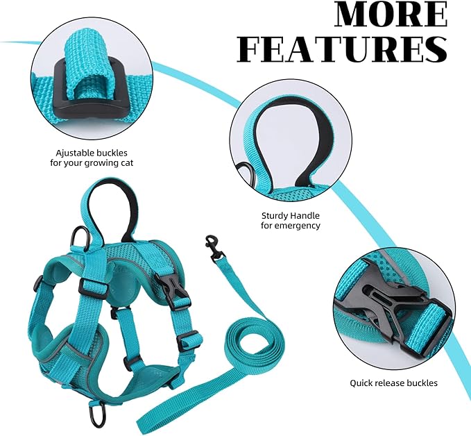 Cat Harness and Leash Set Escape Proof Adjustable Tactical Vest Breathable Kitten Harness with Handle for Walking Reflective Strips Jacket for Dark Night