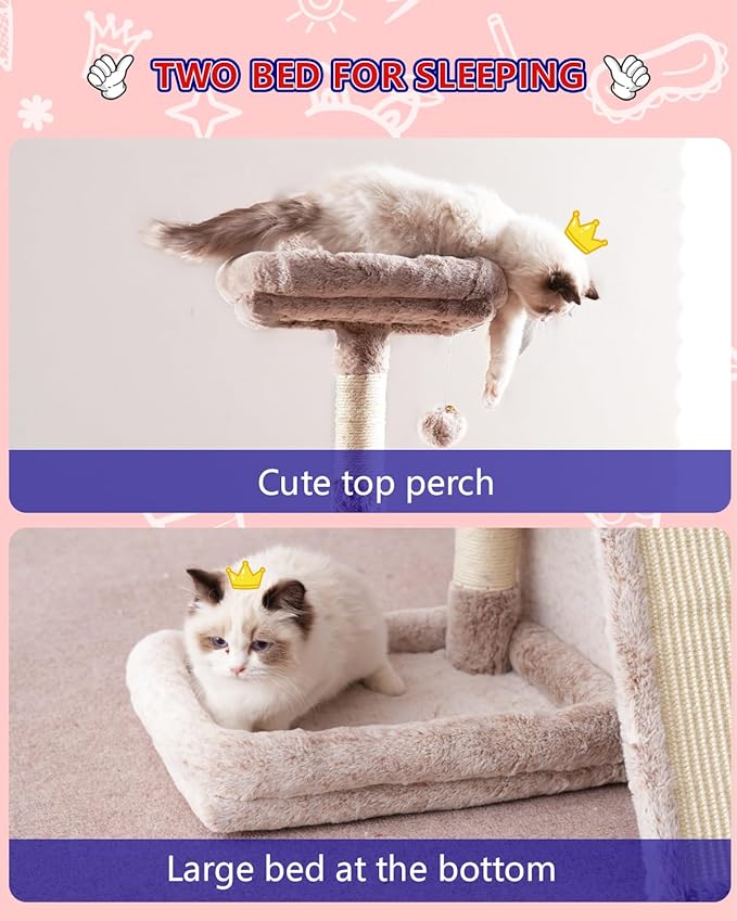 Cat Tree, Cat Tower with condo, Basket, Large Bed, Platform, Scratch Board, Cat Scratching Posts for Indoor Cats, Muchroom GCT002SMU