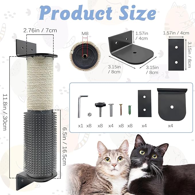 VCEPJH 2 Pack Cat Scratching Post Wall Mounted, 11.8 in Cage Mount Cat Scratcher with Self Groomer and Massager Sisal Crate Climbing Post for Indoor Kitten