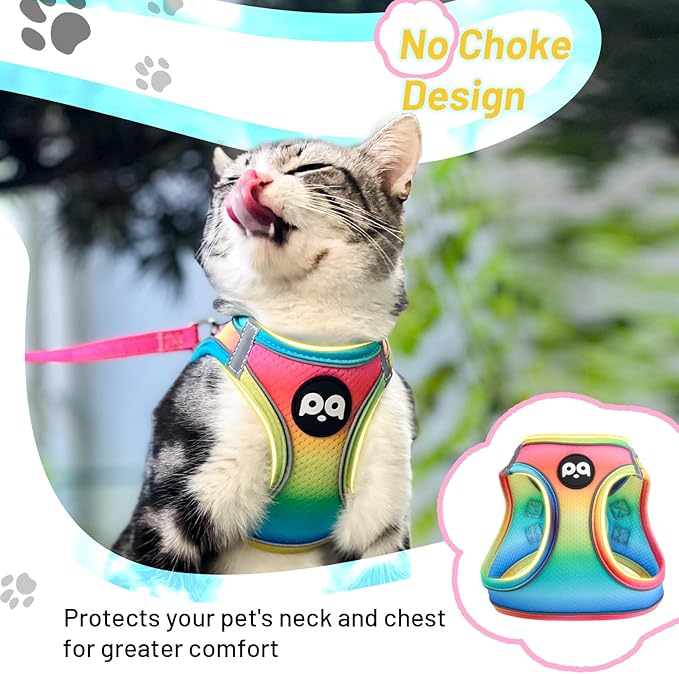 Cat Vest Harness Leash Set: Escape Proof & Reflective Kitten Soft Mesh Vest for Small Medium Large Puppy Pets Walking Hiking and Traveling(XSmall,Multi-Colored)