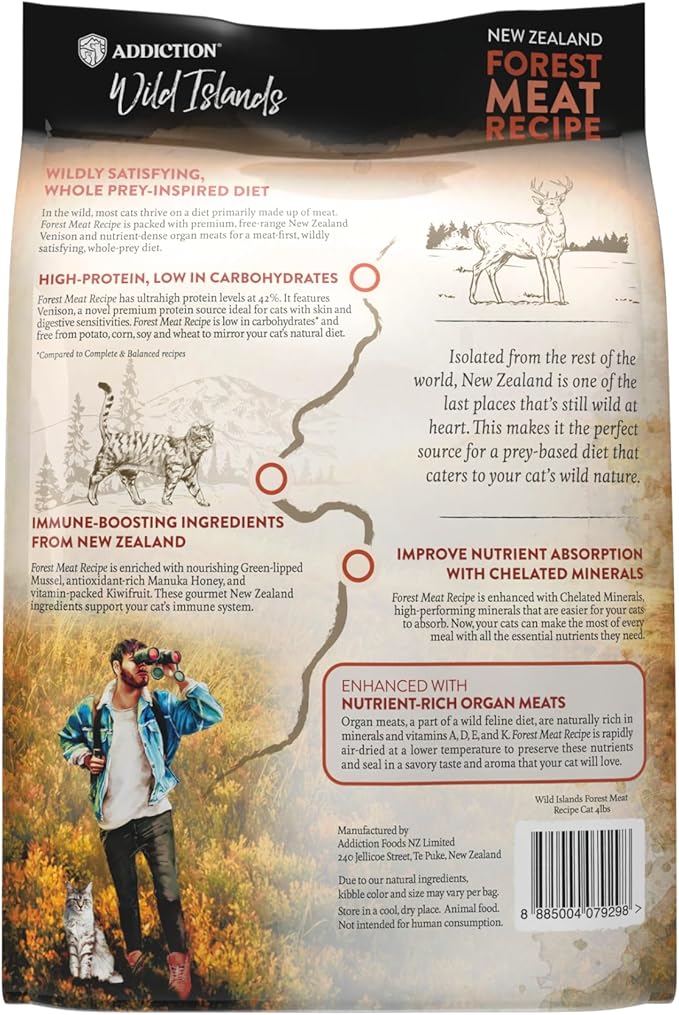 Addiction Wild Islands Forest Meat Dry Cat Food, Premium Venison Recipe with High-Protein & Grain-Free Formula for Primal Cat Nutrition - 10lbs