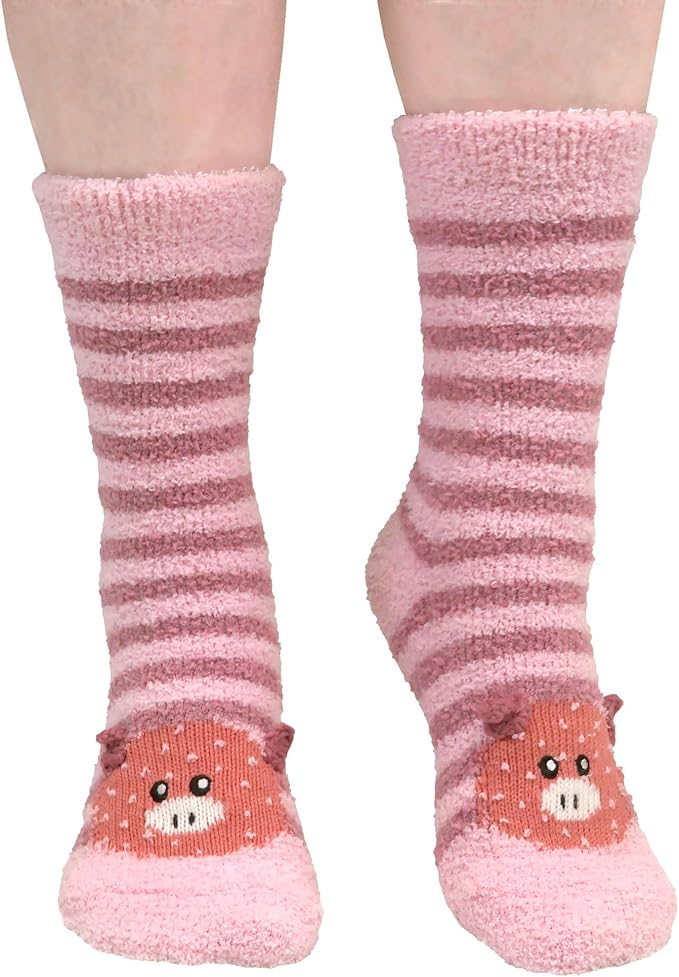 BambooMN Super Soft Warm Cute Women's Animal Non-Slip Fuzzy Fluffy Crew Winter Home Socks