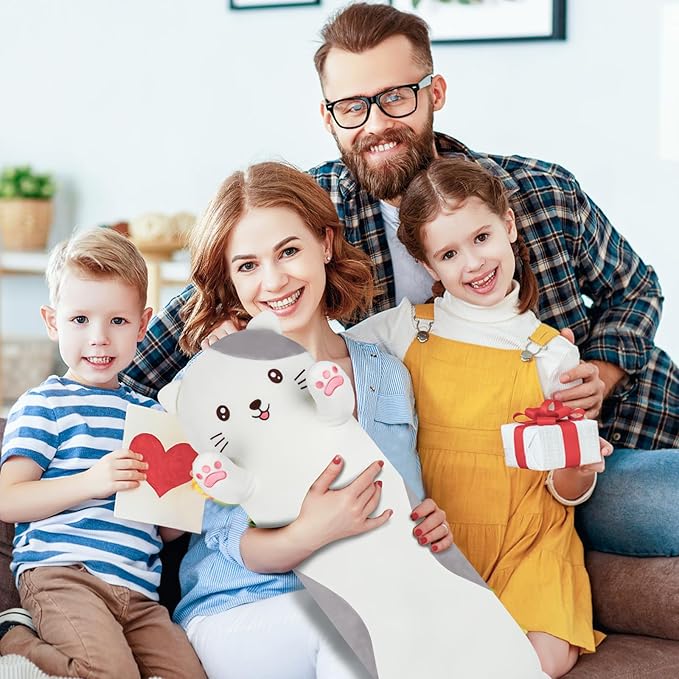 28 inch Cat Plush Body Kitty Pillow, Soft Giant Doll Cute Kitten Squishy Cat Stuffed Animal Toy Gifts for Kids, Birthdays