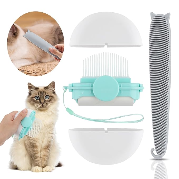 2 Pcs Cat Brush, 2 in 1 Cat Deshedding Brush, Portable Cat Grooming Brush with Cat Tongue Comb, cat grooming supplies Pet Tool Accessories for Short or Long Haired Cats