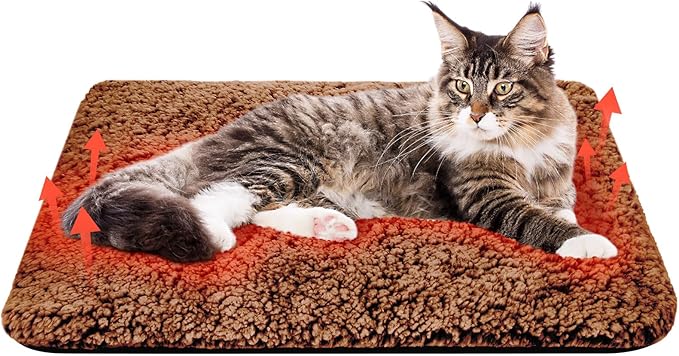 1 Pack Self Warming Cat Bed Pad Self Heating Cat Mat 16 x 20 Inch Cat Warmer Bed Mat for Feral and Indoor Cats Washable Thermal Cat Mat Pet Kennel Pad with Anti-Slip Bottom (Brown)