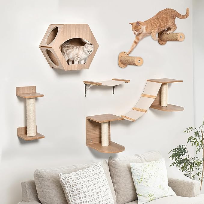 2 Pack Cat Wall Steps 11.8 Inch Cat Wall Furniture for Wall, Cat Stairs Climbing Shelf with Jute Rope, Cat Wall Shelves for Indoor Cats Playing Climbing Scratching