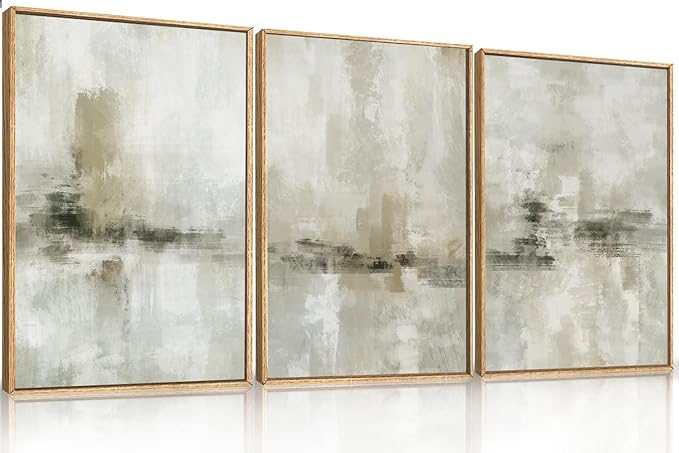 Ausril Large Minimalist Textured Framed Canvas Wall Art Set, Neutral Abstract Wall Decor, Modern Beige Gray Wall Painting, Brown and White Art Print for Living Room, Bedroom, Office 16" × 24" × 3