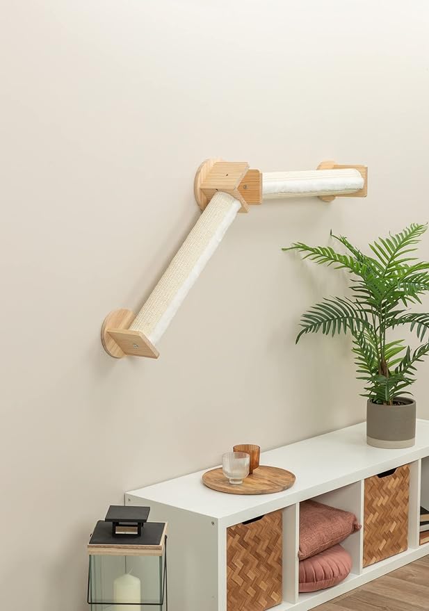 TRIXIE Wall Set 4, Indoor Wall Mounted Cat Scratching Posts for Elevated Fun, Lounger, Scratcher, Perch, Natural