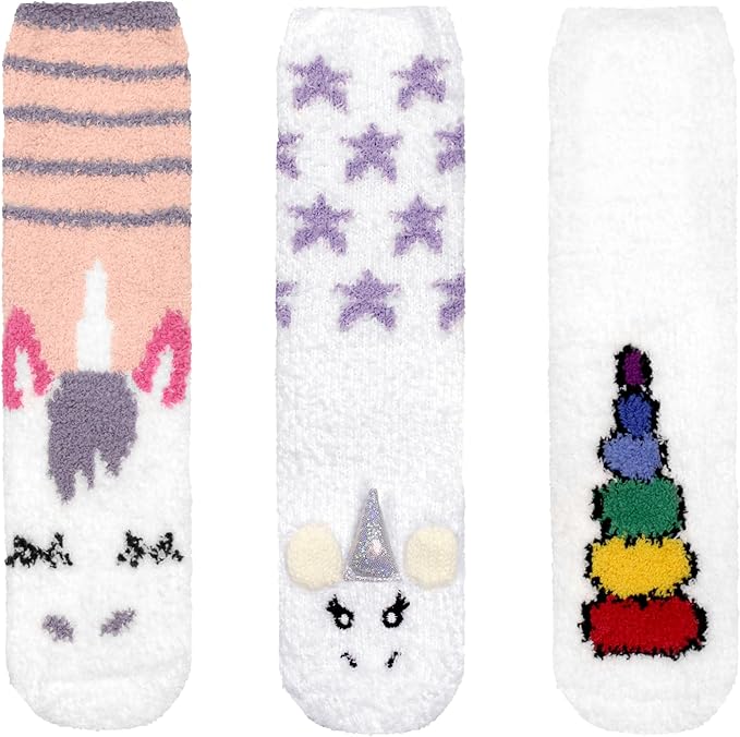 BambooMN Women's Super Soft Warm Microfiber Fuzzy Cozy Unicorn Series Crew Socks