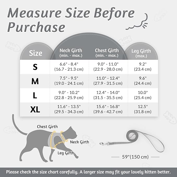 rabbitgoo Cat Harness and Leash Set for Walking Escape Proof, Adjustable Soft Kittens Vest with Reflective Strip for Cats, Comfortable Outdoor Vest, Grey, M