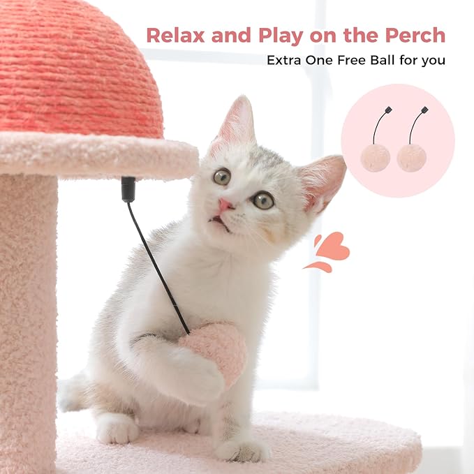 PETEPELA 34.2'' Cat Scracthcing Post, Tall Cat Scratcher with Large Cat Hammock [Dia=30CM], Flamingos Natural Sisal Cat Scratch Post, Pink Small Cat Tree Tower for Indoor Cats&Kittens