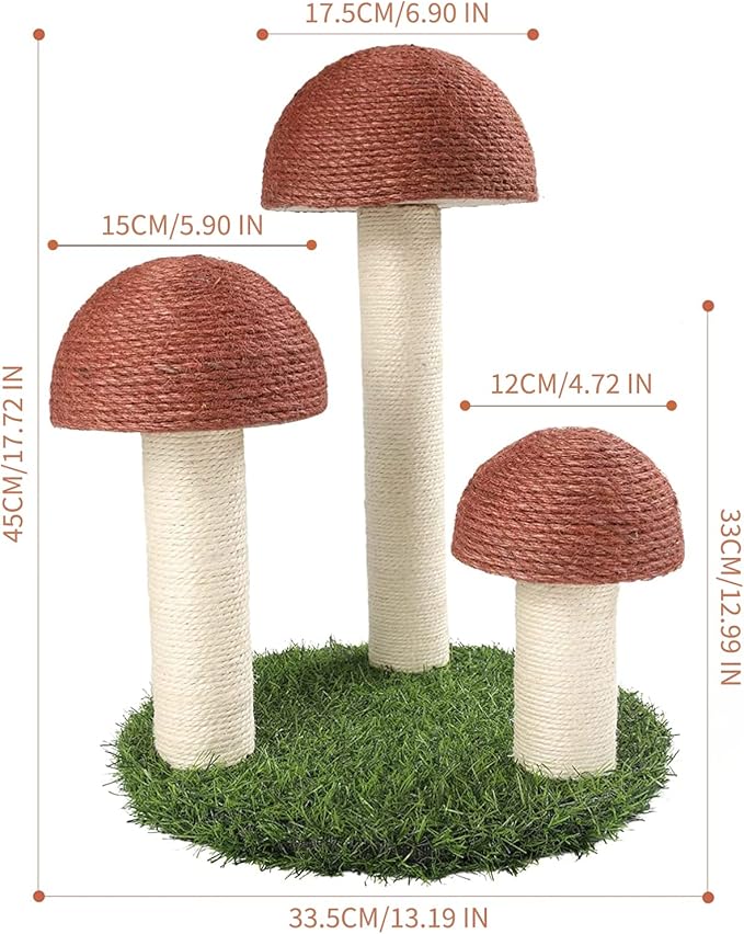 PowerKing Cat Scratching Post, Mushroom Claw Scratching Post for Cat, Natural Sisal Cat Scratchers with 3 Mushroom Pole, Cat Interactive Toys