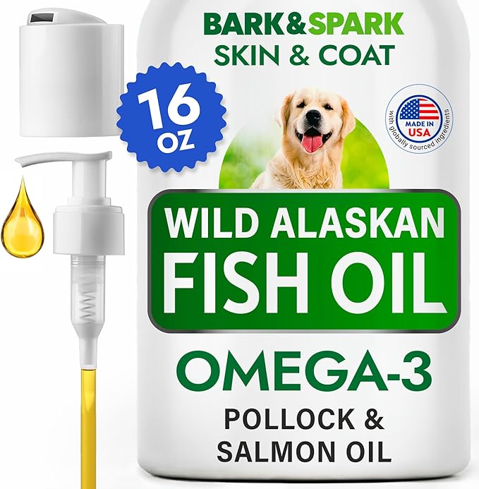 BARK&SPARK Fish Oil for Dogs - Natural Omega-3-Skin & Coat Support -Liquid Food Supplement for Pets-EPA+DHA Fatty Acids for Joint Function, Immune&Heart Health 16 (fl oz)-Pollock and Krill