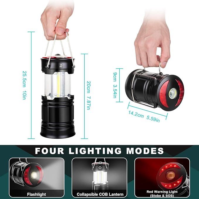 4 Pack Lantern Camping Essentials Lights, Led Flashlight for Power Outages, Tent Lights for Emergency, Survival Gear and Supplies for Hurricane, Rechargeable and Battery Powered Operated Lamp