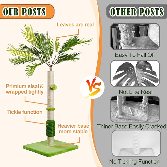 MeowHomm Cat Scratching Post, Cat Palm Tree for Indoor Cats with Natural Sisal Scratch Pole Hanging Sisal Ropes and Balls, Cute 40" Tall Cat Scratcher for Large Cat and Kittens