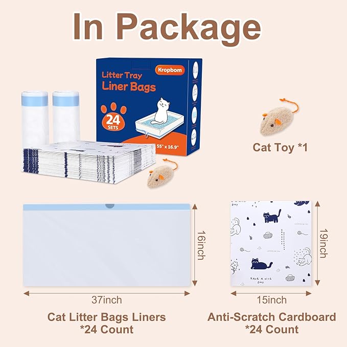 24 Pack Litter Box Liners Compatible with Safe Pets Scoopfree Cat Litter Box Tray Refill, Large Cat Waste Poop Bags with Anti-scratch Cardboard and Drawstring Heavy Tear-resistant- 37" x 16"