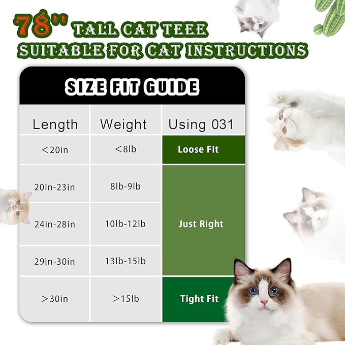 Cactus Cat Tree for Large Cats, 78.7"(200cm) Tall Cat Tower for Indoor Cats Multiple Cats with Large Top Perch, Cat Condo, Cat Hammcok, Cat Scratching Post,Green and Yellow GCT031GY