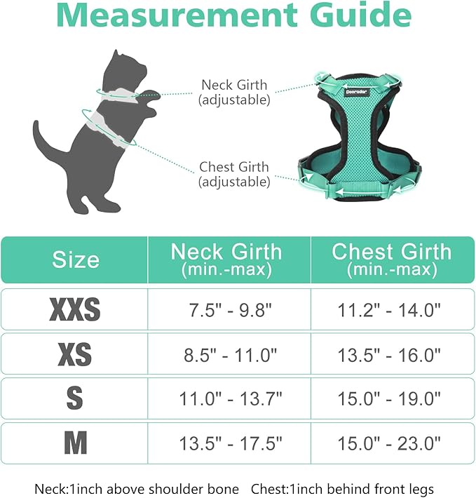 Dooradar Cat Harness and Leash Set, Escape Proof Safe Adjustable Kitten Vest Harnesses for Walking, Easy Control Soft Breathable Mesh Jacket with Reflective Strips for Cats, Green, XXS