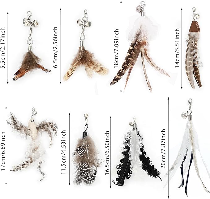 8 Pieces Cat Feather Toys Replacement Cat Toy Wand Refills Cat Toy Replacement Natural Bird Feathers for Cat Toys