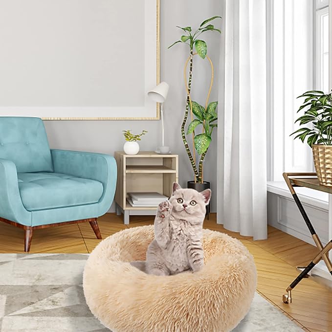 Cat Beds for Indoor Cats,20 Inch Dog Bed for Small Melium Large Dogs, Washable-Round Pet Bed for Puppy and Kitten with Slip-Resistant Bottom