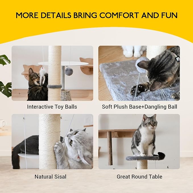 KINGROCK Tall Cat Scratching Posts for Indoor Cats,Cat Scratching Post with Plush Toys for Kittens or Smaller Cats,Premium Sisal Post for Cats at All Ages with Reinforced Stable Base