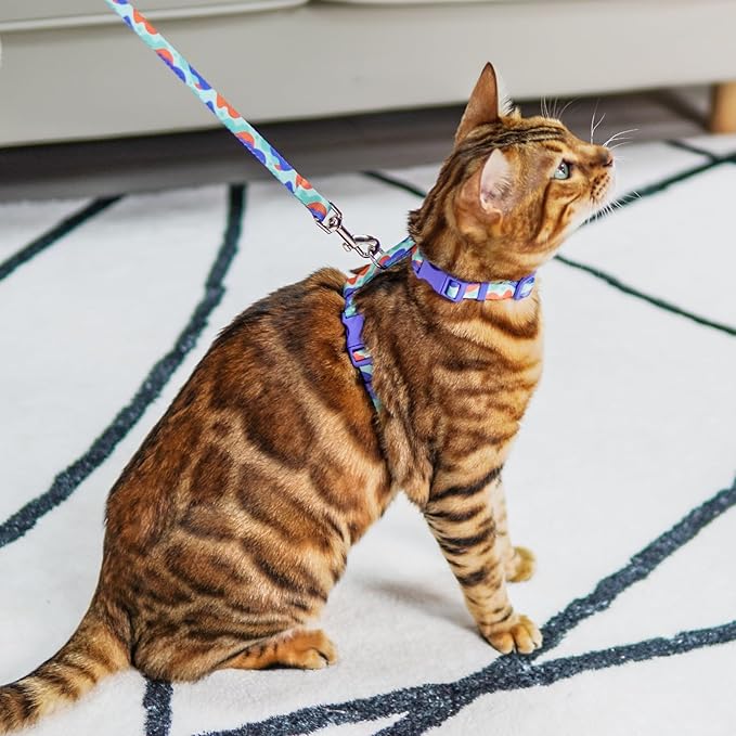 azuza Cat Harness and Leash Set for Safe Walking and Travel, Escape Proof Cat Harness, Lightweight Soft and Comfortable, Adjustable Kitten Harness for Small Medium Large Cats, Blue Camo